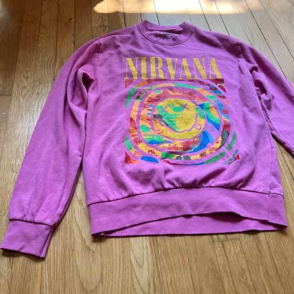 Nirvana Size M Pink Pullover Long Sleeve Crew Neck Sweatshirt - Picture 7 of 10